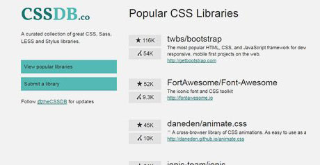 Screenshot Site Popular CSS Libraries